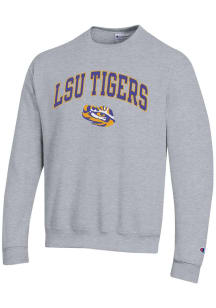 Champion LSU Tigers Mens Grey Arch Mascot Long Sleeve Crew Sweatshirt