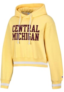Champion Central Michigan Chippewas Womens Yellow Vintage Wash Reverse Weave Crop Hooded Sweatsh..