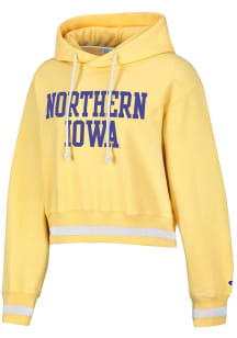 Champion Northern Iowa Panthers Womens Yellow Vintage Wash Reverse Weave Crop Hooded Sweatshirt