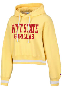 Champion Pitt State Gorillas Womens Yellow Vintage Wash Reverse Weave Crop Hooded Sweatshirt