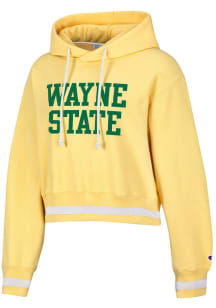 Champion Wayne State Warriors Womens Yellow Vintage Wash Reverse Weave Crop Hooded Sweatshirt
