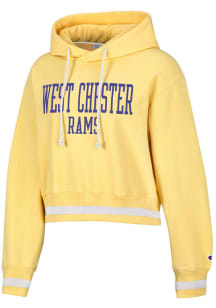 Champion West Chester Golden Rams Womens Yellow Vintage Wash Reverse Weave Crop Hooded Sweatshir..