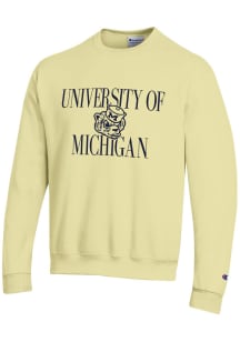 Champion Michigan Wolverines Mens Yellow Full School Name Long Sleeve Crew Sweatshirt