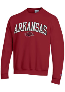 Champion Arkansas Razorbacks Mens Crimson Twill Arch Name Long Sleeve Crew Sweatshirt