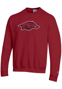 Champion Arkansas Razorbacks Mens Crimson Twill Team Logo Long Sleeve Crew Sweatshirt