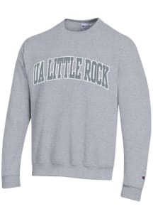 Champion U of A at Little Rock Trojans Mens Grey Twill Arch Name Long Sleeve Crew Sweatshirt