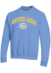 Champion Southern University Jaguars Mens Light Blue Arch Mascot Long Sleeve Crew Sweatshirt