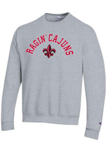 Champion UL Lafayette Ragin' Cajuns Mens Grey Arch Mascot Long Sleeve Crew Sweatshirt