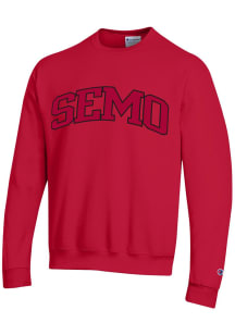 Champion Southeast Missouri State Redhawks Mens Red Twill Logo Long Sleeve Crew Sweatshirt