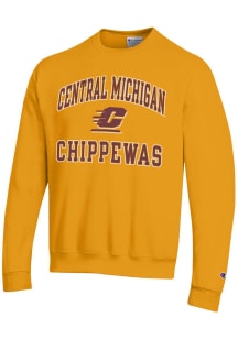 Champion Central Michigan Chippewas Mens Gold Number 1 Long Sleeve Crew Sweatshirt