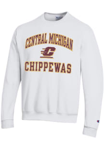 Champion Central Michigan Chippewas Mens White Number 1 Long Sleeve Crew Sweatshirt