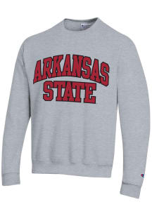 Champion Arkansas State Red Wolves Mens Grey Powerblend Twill Arch Name Long Sleeve Crew Sweatsh..
