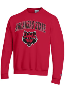 Champion Arkansas State Red Wolves Mens Red Arch Mascot Powerlend Long Sleeve Crew Sweatshirt