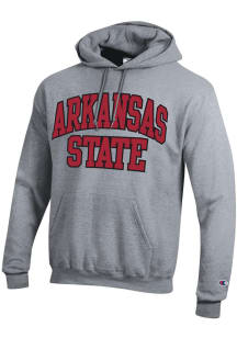 Champion Arkansas State Red Wolves Mens Grey Powerblend Twill Arch Name Long Sleeve Hoodie