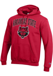 Champion Arkansas State Red Wolves Mens Red Arch Mascot Powerlend Long Sleeve Hoodie