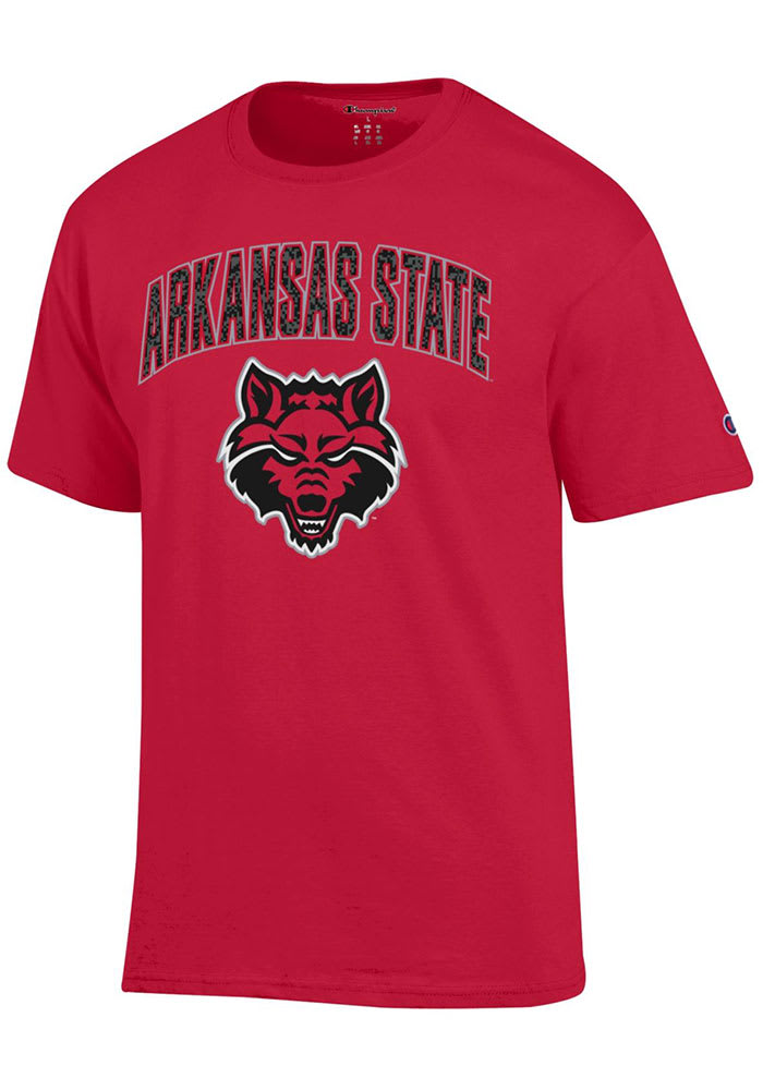 Champion Arkansas State Red Wolves RED Arch Mascot Short Sleeve T Shirt