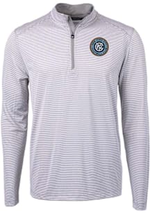 Cutter and Buck New York City FC Mens Grey Virtue Eco Pique Micro Stripe Long Sleeve Qtr Zip Pullo..