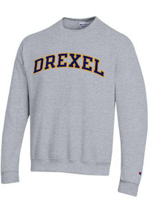 Champion Drexel Dragons Mens Grey Tackle Twill Arch Name Long Sleeve Crew Sweatshirt