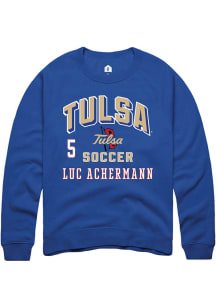 Luc Achermann Rally Mens Blue Tulsa Golden Hurricane NIL Arch Logo Player Crew
