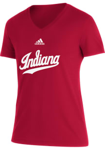 Adidas Indiana Hoosiers Womens Red Script Logo Blend Short Sleeve T-Shirt