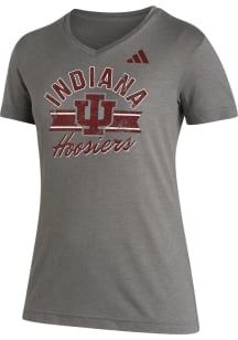 Adidas Indiana Hoosiers Womens Grey Vault Stripe Blend Short Sleeve T-Shirt