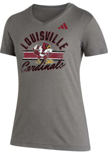 Adidas Louisville Cardinals Womens Grey Vault Stripe Blend Short Sleeve T-Shirt