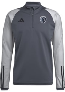 Adidas Sporting Kansas City Mens Grey TIRO TRAINING Long Sleeve 1/4 Zip Pullover