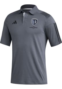 Adidas Sporting Kansas City Mens Grey TIRO COTTON Short Sleeve Polo