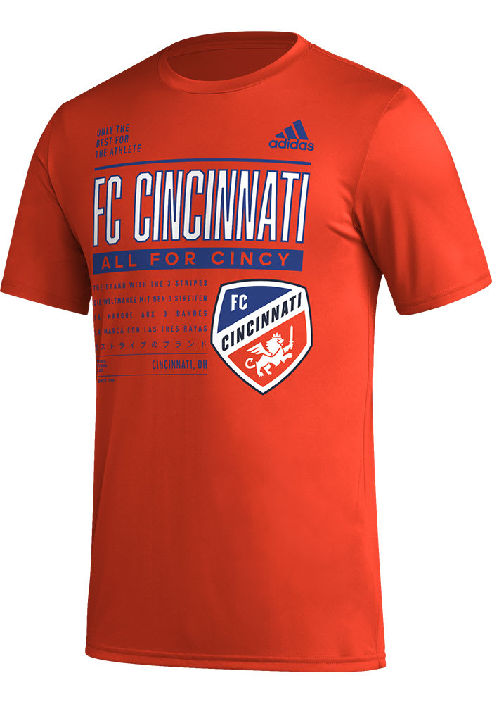 Adidas FC Cincinnati ORANGE PREGAME CLUB DNA Short Sleeve T Shirt