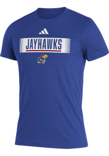 Adidas Kansas Jayhawks Blue Flat Name Mascot Short Sleeve Fashion T Shirt