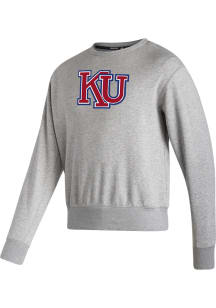 Adidas Kansas Jayhawks Mens Grey Vault Logo Long Sleeve Crew Sweatshirt