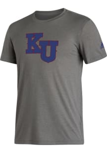 Adidas Kansas Jayhawks Grey Vault Logo Short Sleeve Fashion T Shirt