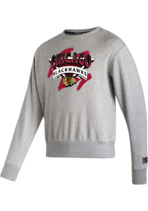 Adidas Chicago Blackhawks Mens Grey 2022 Reverse Retro Vintage Long Sleeve Crew Sweatshirt