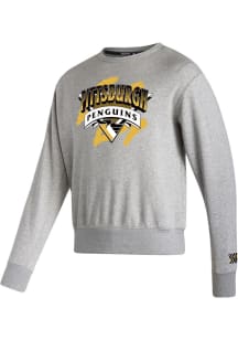 Adidas Pittsburgh Penguins Mens Grey 2022 Reverse Retro Vintage Long Sleeve Crew Sweatshirt