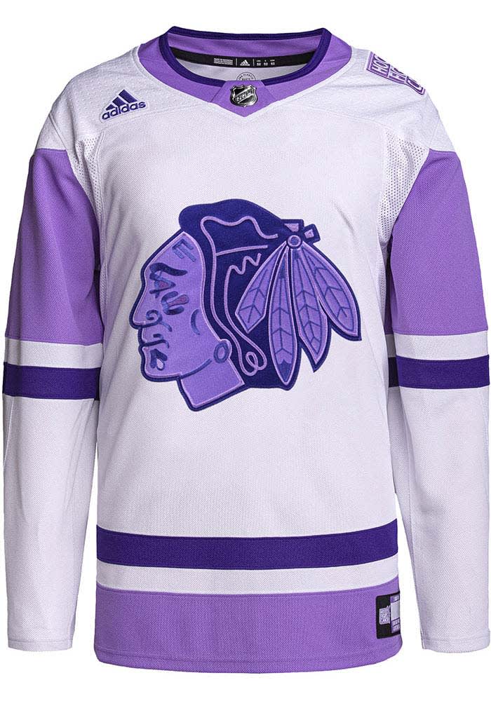 Adidas Chicago Blackhawks Primegreen Men's Hockey Fights Cancer Jersey (46/Small) White