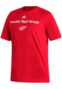 Adidas Detroit Red Wings Red Fresh Wordmark Short Sleeve T Shirt
