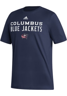 Adidas Columbus Blue Jackets Navy Blue Fresh Wordmark Short Sleeve T Shirt