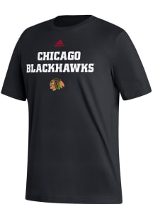 Adidas Chicago Blackhawks Black Fresh Wordmark Short Sleeve T Shirt