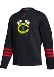 Adidas Chicago Blackhawks Mens Black Patch Logo Long Sleeve Fashion Sweatshirt