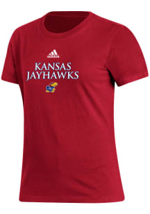Adidas Kansas Jayhawks Womens Red Fresh Locker Wordmark Short Sleeve T-Shirt