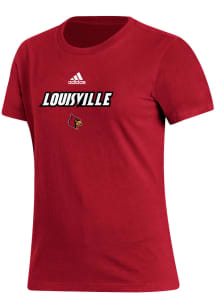 Adidas Louisville Cardinals Womens Red Fresh Locker Wordmark Short Sleeve T-Shirt