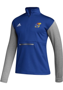 Adidas Kansas Jayhawks Mens Blue Team Issue Long Sleeve 1/4 Zip Pullover