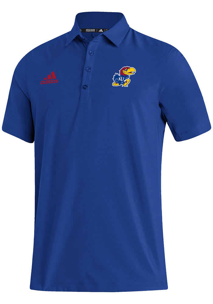 Adidas Kansas Jayhawks Mens Blue Stadium Coaches Short Sleeve Polo