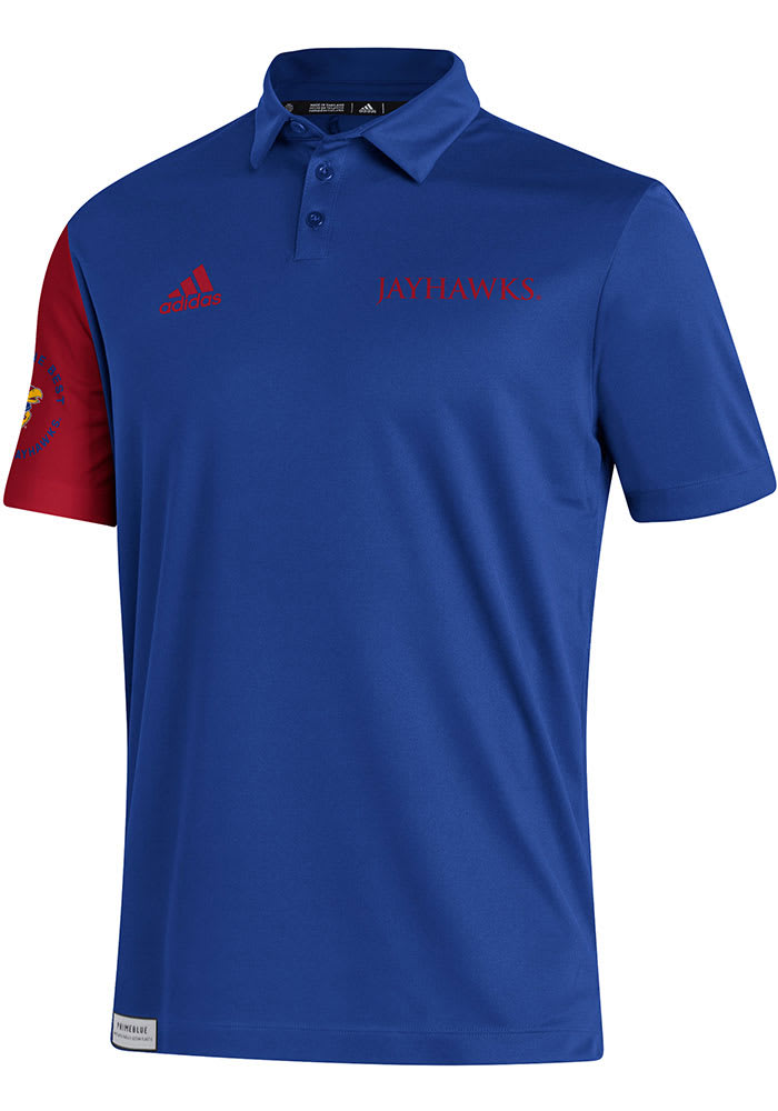 Adidas Kansas Jayhawks Mens Blue Stadium Training Short Sleeve Polo