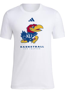 Adidas Kansas Jayhawks White Basketball Bench Short Sleeve T Shirt