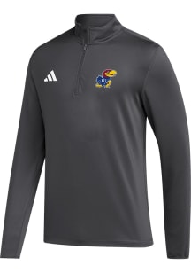 Adidas Kansas Jayhawks Mens Charcoal Golf Primary Team Logo Long Sleeve 1/4 Zip Pullover