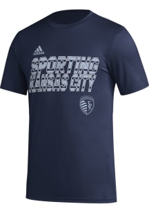 Adidas Sporting Kansas City Navy Blue Pregame Hook Short Sleeve T Shirt