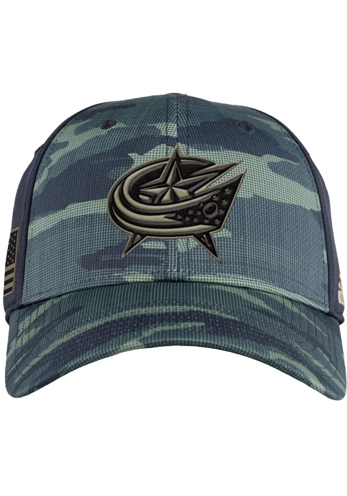 Adidas Columbus Blue Jackets Mens Green Camo Strutured Flex Hat