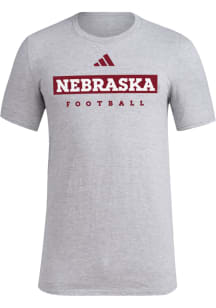 Nebraska Cornhuskers Grey Adidas Football Short Sleeve T Shirt