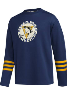 Adidas Pittsburgh Penguins Mens Blue Patch Logo Long Sleeve Fashion Sweatshirt
